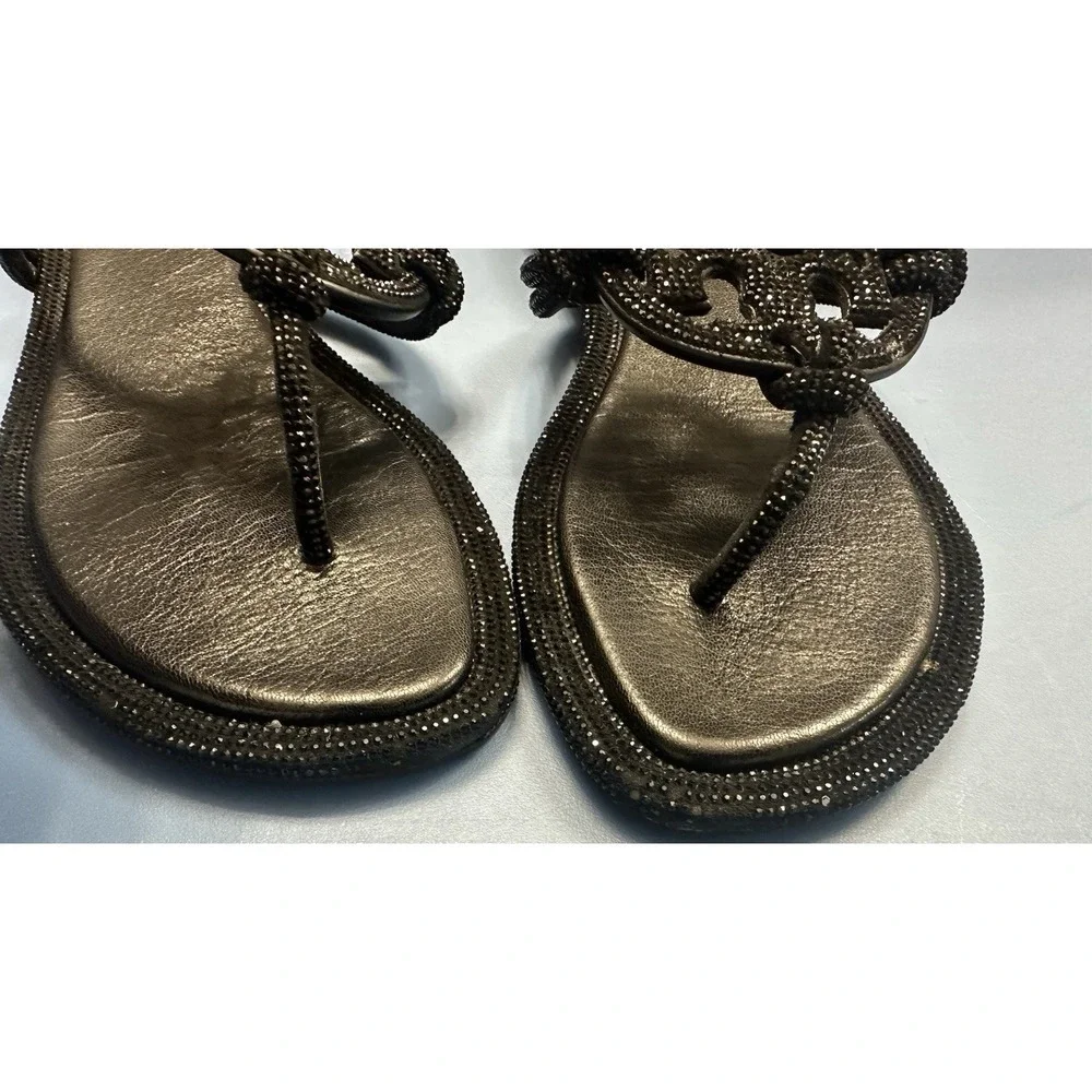 Tory Burch Women Size 9.5 Miller Knotted Pave Sandals Black Crystal Embellished